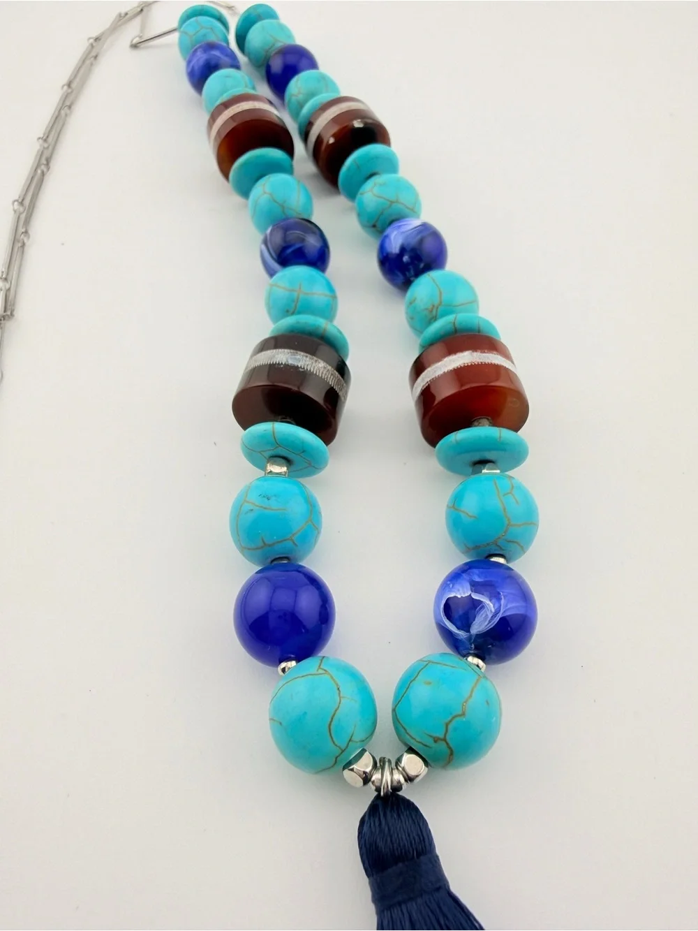 Boho Beaded Turquoise Statement Tassel Necklace